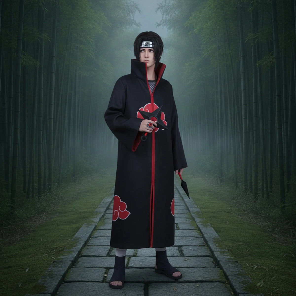 Costume Cosplay Akatsuki Itachi Uchiha - Cape & Bandeau